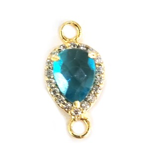 Blue Topaz Quartz Hydro Briolette Connector, 24K Gold Plated, CZ Pave (12X15 MM)
