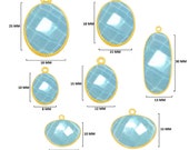 Aquamarine Oval 24K Gold Plated Over 925 Sterling Silver Handmade Bezel Charms Links Connector Pendant Bail DIY Jewelry Making Earring