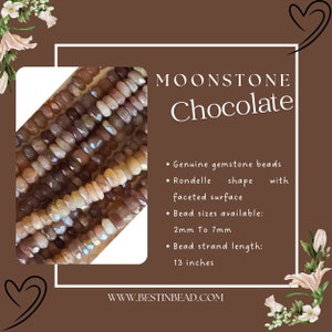 Chocolate Moonstone Rondelle Gemstone Beads - Natural Semi Precious Bead Strand - Sizes 4mm to 7mm - Jewelry Making Supplies