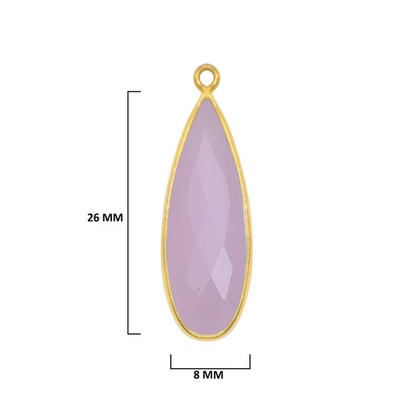 Pink Chalcedony Oval 24K Gold Plated Over 925 Sterling Silver Natural Gemstone Bezel Charms Links Connector Pendant Bail DIY Jewelry