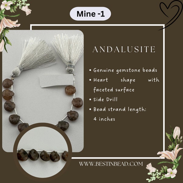 Andalusite Faceted Heart 4 inch Bead Strand 6-6.5mm & 11 Cts Natural Semi Precious Gemstone Birthstone Women Jewelry Making Necklace Chakra