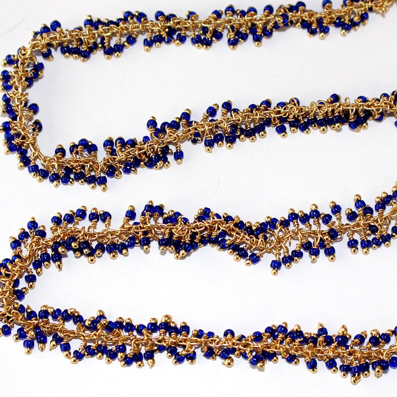 Quartz Hydro Jewelry Making Beaded Chain For Necklace Dark Blue Faceted beads 24K Gold Plated Over Silver Dark Blue Cluster Rosary Chain