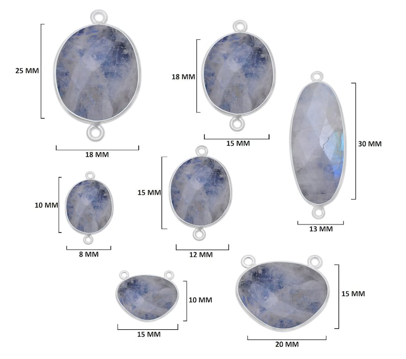 Rainbow Moonstone Oval 925 Sterling Silver Natural Gemstone Bezel Charms Links Connector Pendant Bail DIY Jewelry