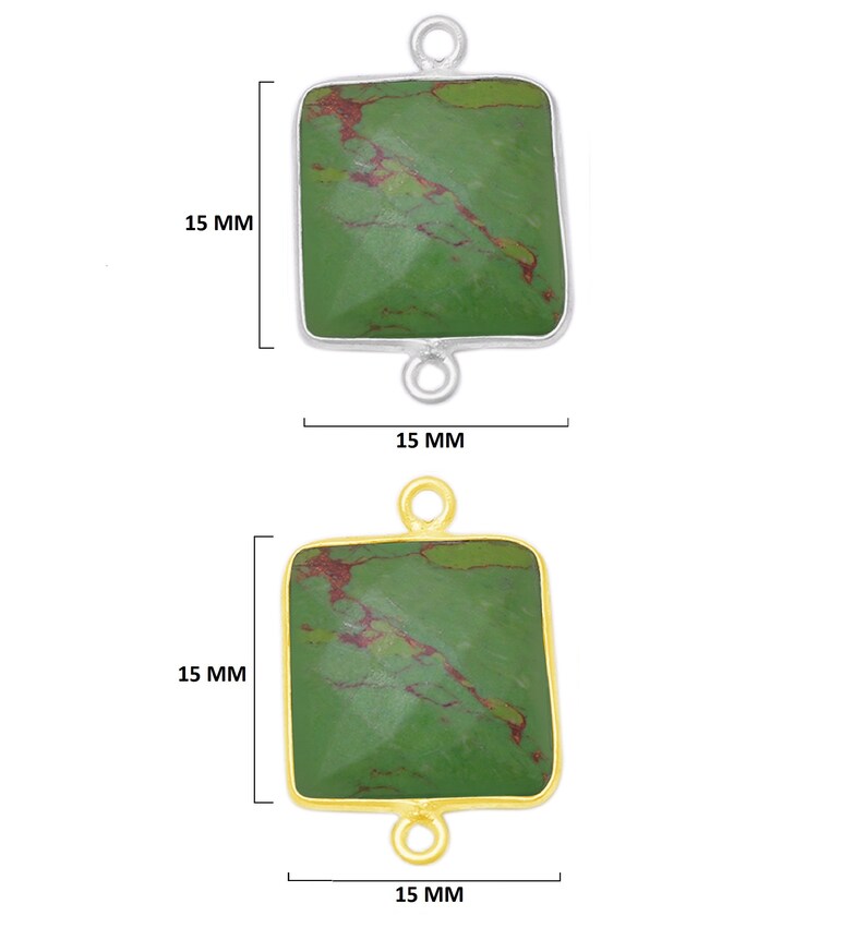Green Turquoise Square 24K Gold Plated Over 925 Sterling Silver Reconstituted Bezel Charms Links Connector Pendant Bail DIY Jewelry
