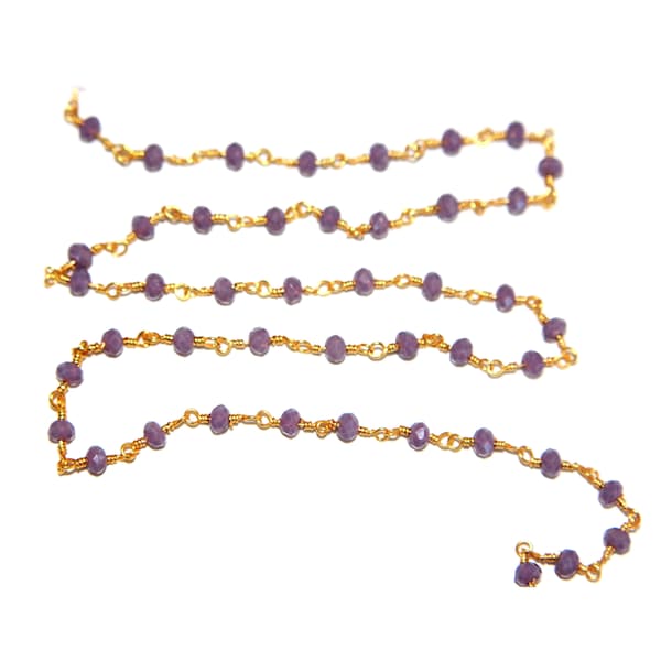 Purple Opal 3mm Beaded Handmade Rosary Chain 24K gold plated over silver Women Jewelry Making Necklace Chain Anklet Bracelet Wholesale Price