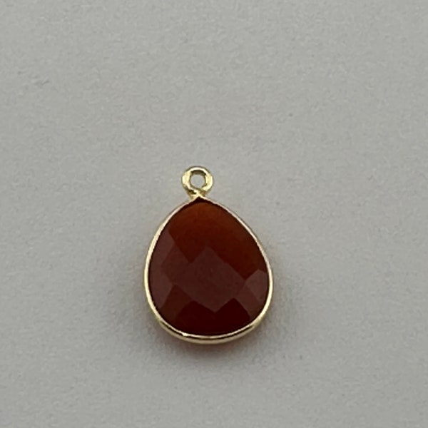 Carnelian Pear/Flat Teardrop Pendant - Boho Chic Gemstone Necklace with 24kt Gold Elegance