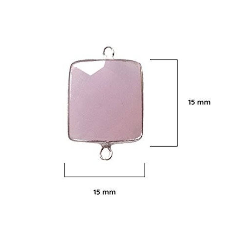 Semi Precious Gemstone Pendant Bezel Gemstone Connectors 925 Sterling Silver Bezel Natural Pink Chalcedony Square 15mm Bezel Beads