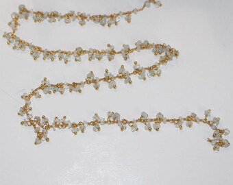 Aquamarine Gold Rosary Chain - Jewelry Making Supplies for Necklace, Bracelet, Earring, Anklet - Beaded Gemstone Rosary