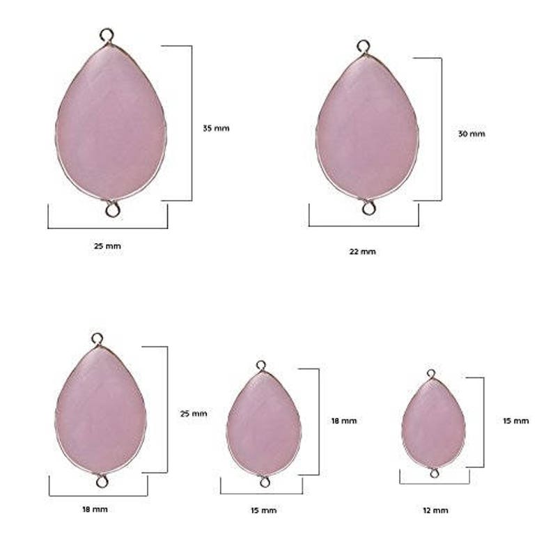 Natural Pink Chalcedony Pear Bezel Beads Semi Precious Gemstone Pear Pendant Bezel Gemstone Connectors 925 sterling silver bezel