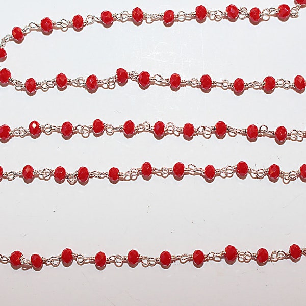 Red Coral 3mm Beaded Handmade Rosary Chain silver Plated Women Jewelry Making Necklace Gemstone Chain DIY Anklet Bracelet Wholesale Price