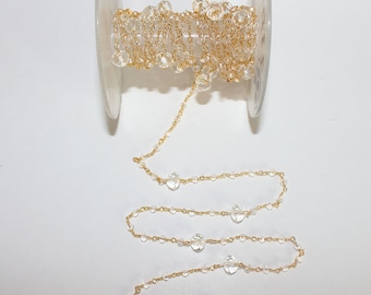 Clear Quartz Gemstone Faceted Rondelle Bead 3-4mm 24K Gold Plated Over Silver Rosary Chain Women Jewelry Making Necklace Anklet Wholesale