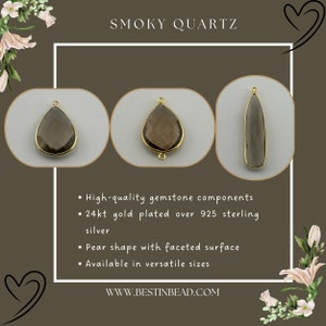 Smoky Quartz Pear/Flat Teardrop Pendant - Boho Chic Gemstone Necklace with 24kt Gold Elegance