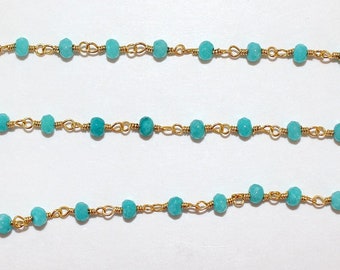 Apatite Chalcedony 3MM Gold Rosary Chain - Jewelry Making Supplies for Necklace, Bracelet, Earring, Anklet - Beaded Gemstone Rosary