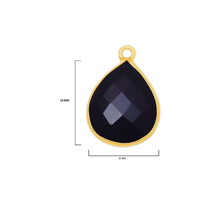Black Onyx Pear 24K Gold Plated Over 925 Sterling Silver Handmade Bezel Charms Links Connector Pendant Bail DIY Jewelry Making Earring