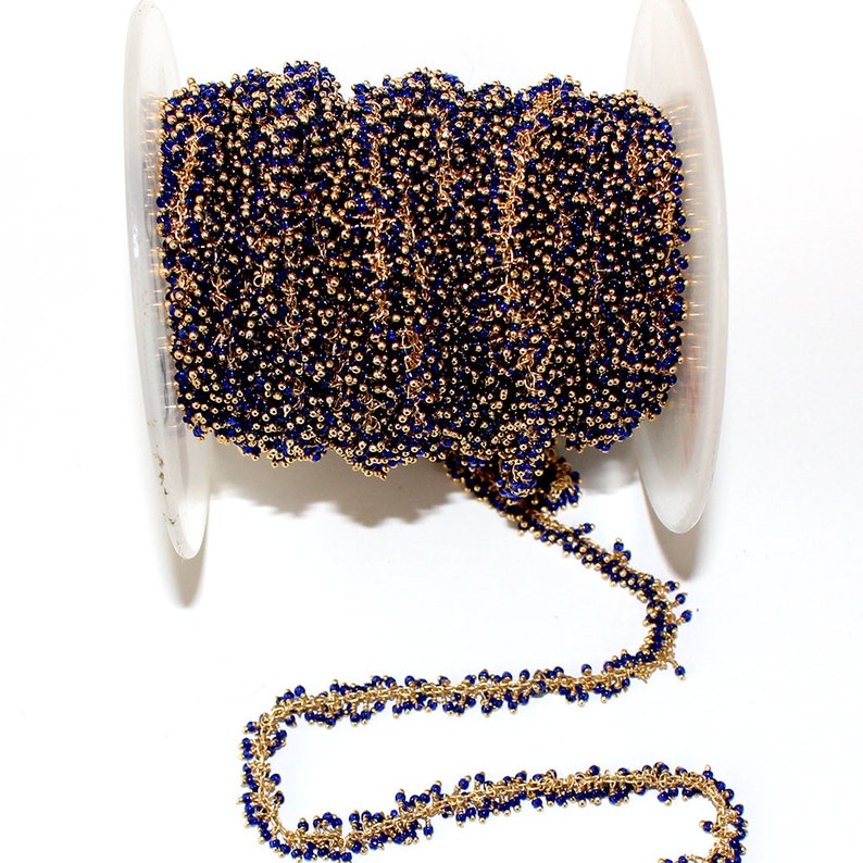 Quartz Hydro Jewelry Making Beaded Chain For Necklace Dark Blue Faceted beads 24K Gold Plated Over Silver Dark Blue Cluster Rosary Chain