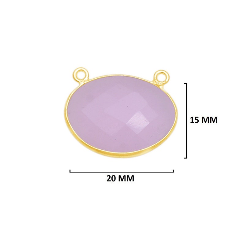 Pink Chalcedony Oval 24K Gold Plated Over 925 Sterling Silver Natural Gemstone Bezel Charms Links Connector Pendant Bail DIY Jewelry