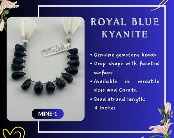 Royal Blue Kyanite Faceted Teardrop 4 inch Bead Strand 5X8.5-5X10mm & 38 Cts Natural Semi Precious Gemstone Birthstone Women Jewelry Making