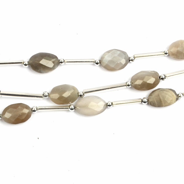 Gray Moonstone Faceted Oval Strand - Natural Semi-Precious Gemstone 25, 42 Carats - Two Sizes