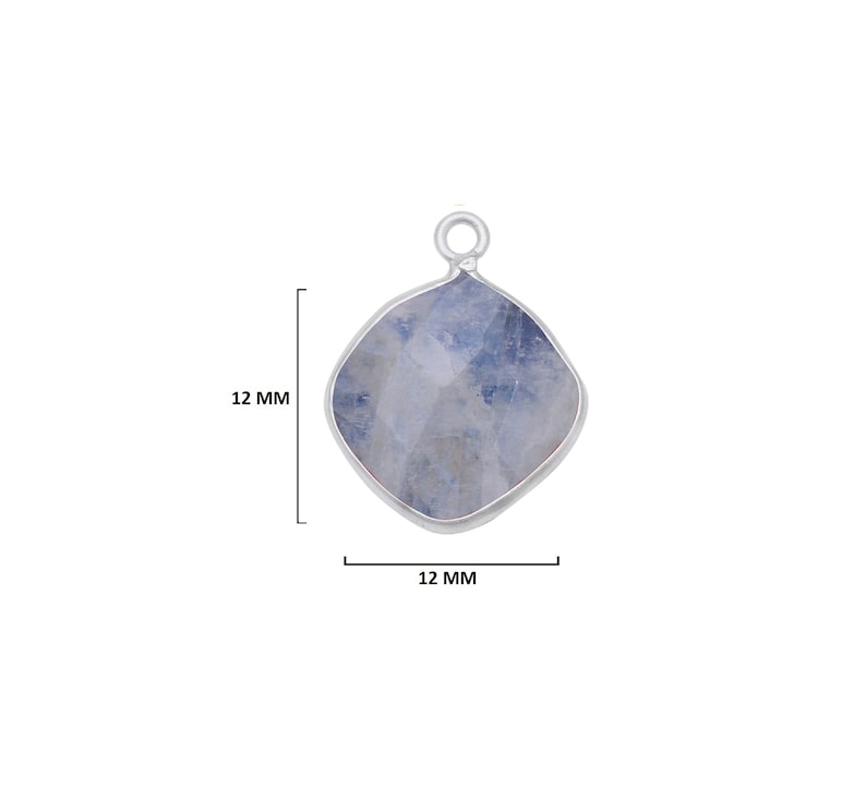 Rainbow Moonstone Cushion Square 925 Sterling Silver Natural Gemstone Bezel Charms Links Connector Pendant Bail DIY Jewelry