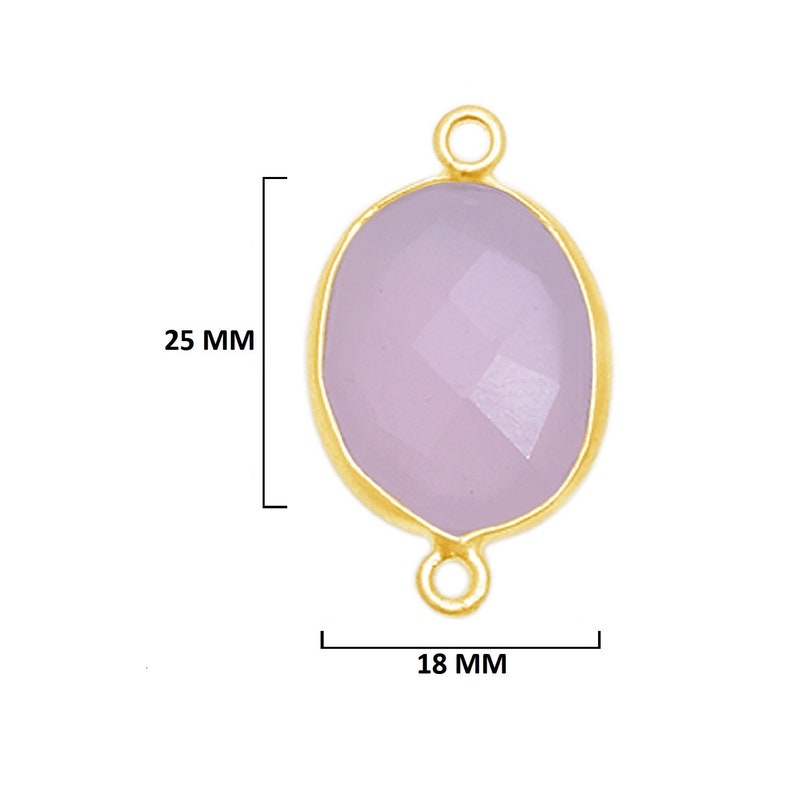 Pink Chalcedony Oval 24K Gold Plated Over 925 Sterling Silver Natural Gemstone Bezel Charms Links Connector Pendant Bail DIY Jewelry