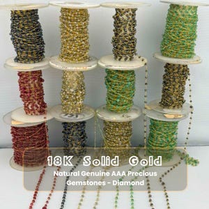 Natural Gemstone Beads 18K Gold Ruby Emerald Diamond Sapphire - Sold by the inch