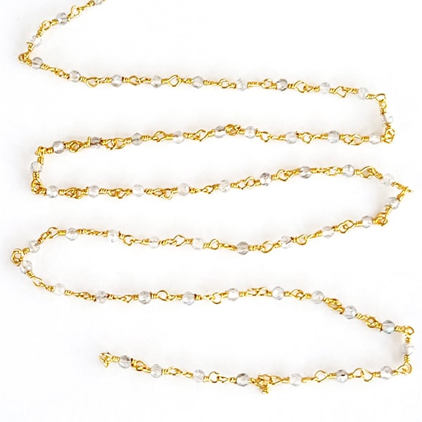 Clear Quartz 3mm 4mm Beaded Handmade Rosary Chain 24K gold plated over silver Women Jewelry Making Necklace Anklet Bracelet Wholesale Price