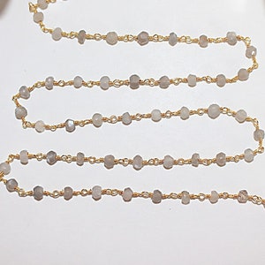 Gray Moonstone 2mm 3-4mm 4-5mm Beaded Handmade Rosary Chain 24K gold plated over silver Women Jewelry Making Chain Bracelet Wholesale Price