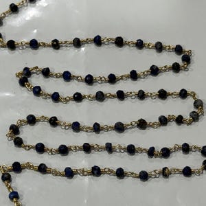 Blue Sapphire Jade 3mm Beaded Handmade Rosary Chain 24K gold plated over silver Women Jewelry Making Necklace Chain Bracelet Wholesale Price