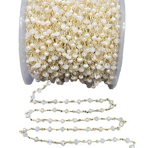 Rainbow Moonstone & Freshwater Pearl  Beaded Handmade Rosary Chain 24K gold plated over silver Women Jewelry Making Necklace Wholesale Price