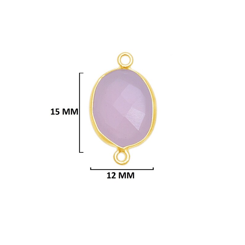 Pink Chalcedony Oval 24K Gold Plated Over 925 Sterling Silver Natural Gemstone Bezel Charms Links Connector Pendant Bail DIY Jewelry