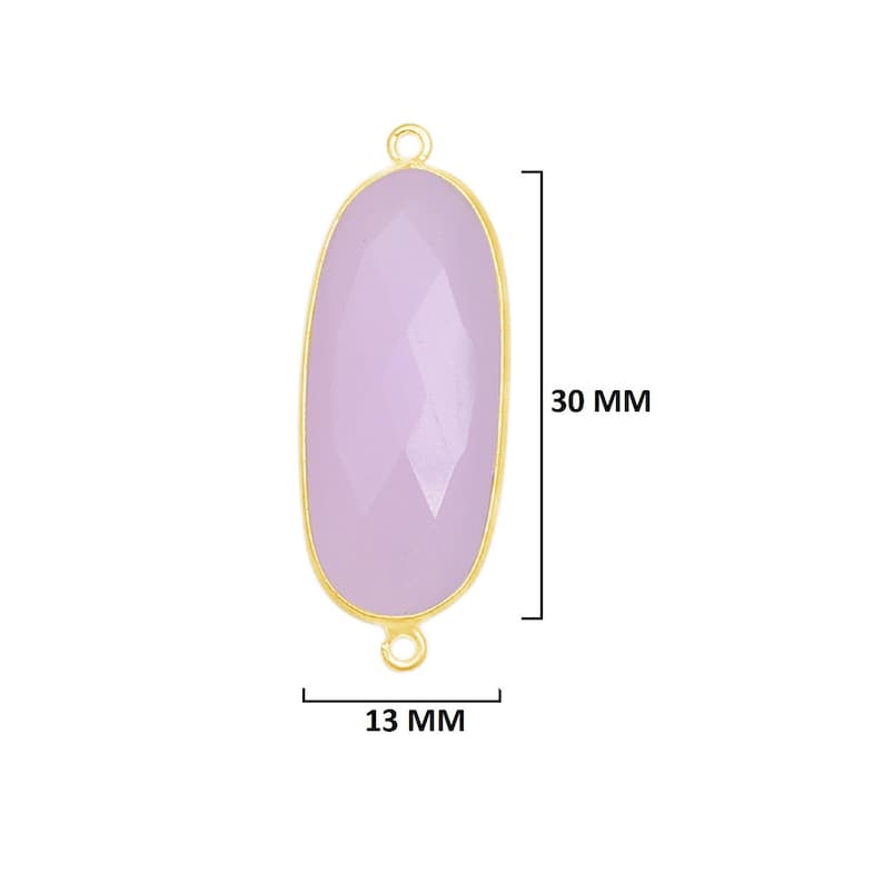 Pink Chalcedony Oval 24K Gold Plated Over 925 Sterling Silver Natural Gemstone Bezel Charms Links Connector Pendant Bail DIY Jewelry