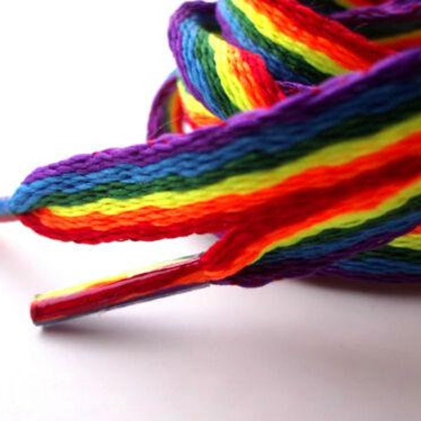 Rainbow Laces Gay Pride Multi Coloured Flat 10mm Shoes Trainers Shoelaces LGBTQ