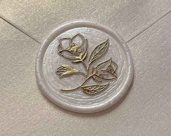 Flower wax seal stamp with gold metallic accent, Wedding, Anniversary Wedding stationary, Floral wax stamp, Botanical wax seals, Rose seal