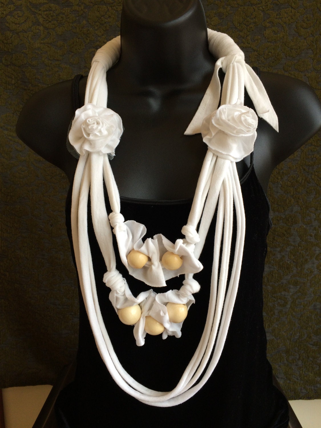 Beaded tshirt necklace with flower embellishments Etsy