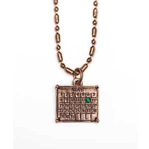 Personalized &quot;Your Special Day&quot; Classic Calendar Charm Pendant Necklace with Colored Crystal  (Ball chain included) - Gift him or her