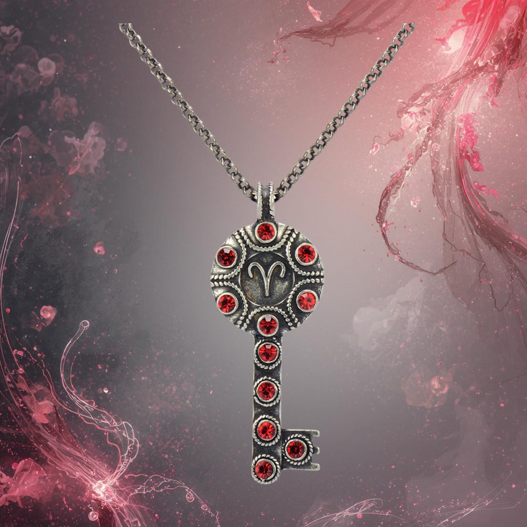 Aries Zodiac Key Necklace: Pewter Pendant With Australian Crystals - Etsy