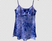 90s Floral Print Satin Sheer Slip Dress 1990s Blue Purple Watercolor Roses Spaghetti Strap Camisole Nighty Women 39 s Small