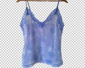 90s Rose Print Sheer Camisole XL Adorable Pastel Baby Blue Beautiful Sheer Floral Lacy Slip Cami Top Women 39 s XL