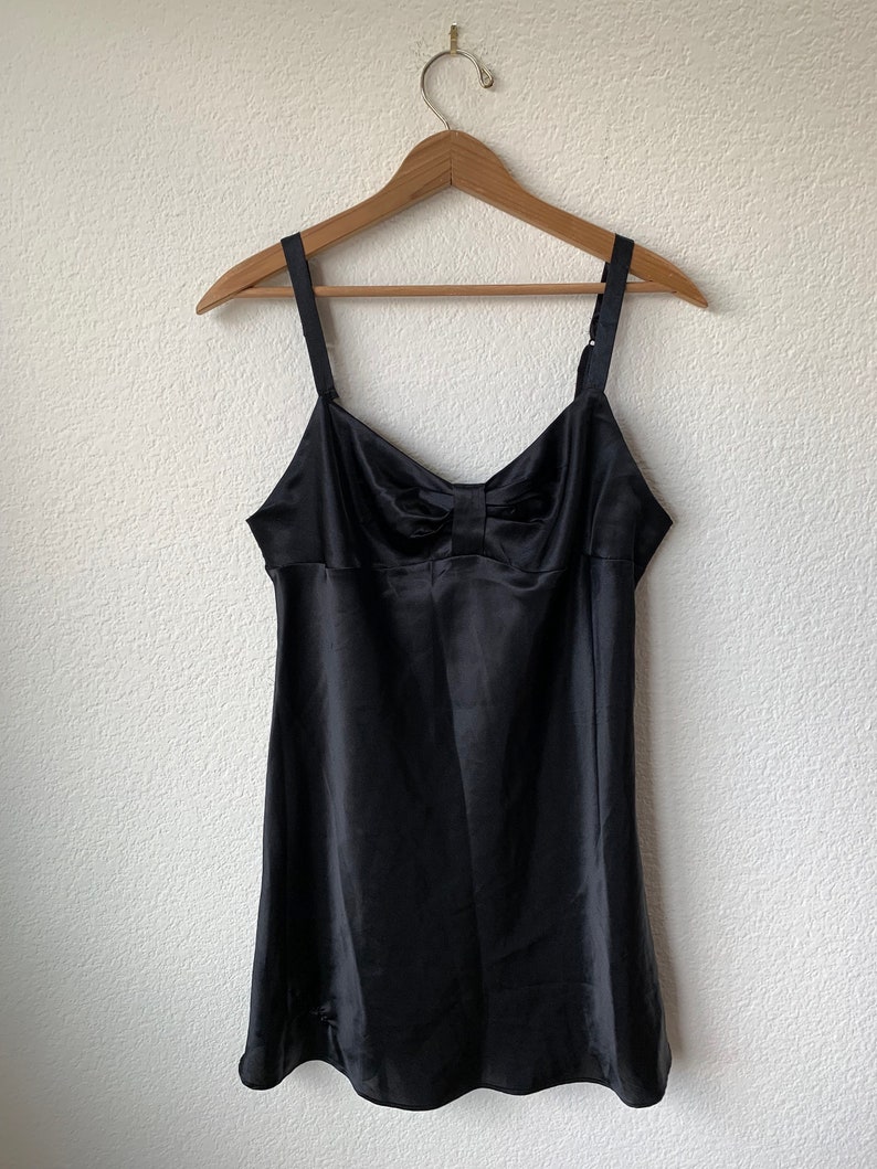 90s Classic Satin Slip Dress Women/'s Medium 90s Black Shiny Romantic Nighty Cute Delicate Lingerie Nightgown Medium