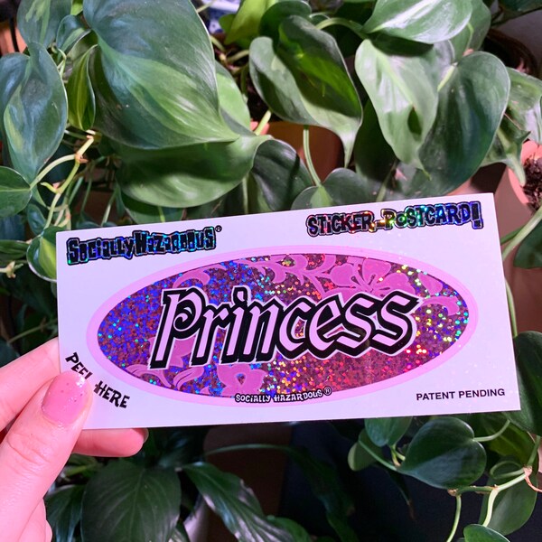 Princess - 90s Holographic Socially Hazardous Sticker Postcards // Vintage Y2K Princess, Girls Rule Holo Bumper Stickers Deadstock