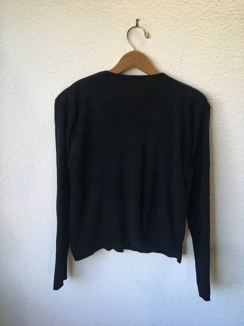 90s Beaded Floral Silk Cardigan Sweater Black Longsleeve Slightly Cropped Single-Button Cardi 90s Cute Flowers Sweater Women/'s Large