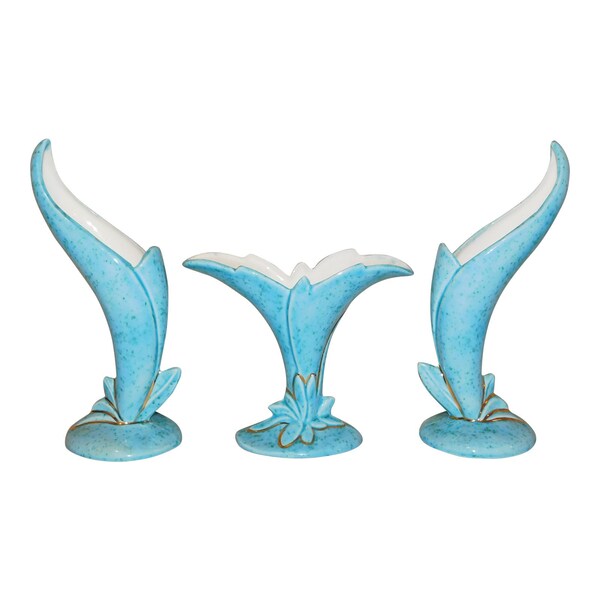 Early 20th Century Vintage Turquoise Ceramic Garniture Set- 3 Pieces
