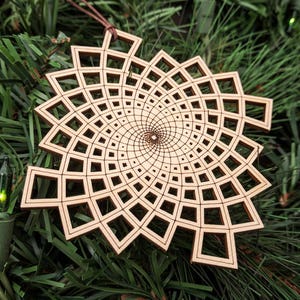 Fibonacci Holiday Ornaments Set of Seven Laser Cut Wood Wooden Golden Spiral Ratio Intricate Phi Math Nautilus Christmas Xmas Decoration image 5