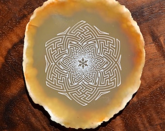 Star Sayagata Linework Engraved Agate - Sacred Geometry Home Decor by LaserTrees Geode Crystal Unique -