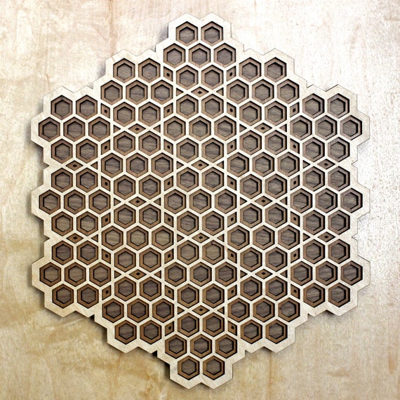 Wabengitter Drei 18-22 Holz Wandkunst - Laser cut Holz Wohnzimmer Home  Dekor Ahorn Birke Nussbaum - Hexagon Hexagonal Heilige Geometrie