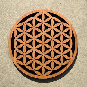 Simple Flower of Life 14&quot; Wood Wall Art - Laser Cut Wooden Living Room Home Decor Sacred Geometry Conscious Meditation Yoga Studio