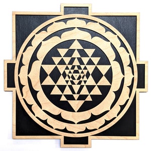 Sri Yantra Mandala 14&quot; Wood Wall Art - Laser Cut Wooden Living Room Home Decor - Shiva Hindu Sacred Geometry Meditation Symbol