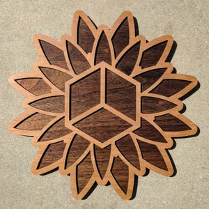 Cube Lotus 14&quot; Wood Wall Art - Laser Cut Wooden Living Room Home Decor - Sacred Geometry Seed of Life Hexagon Platonic Solid