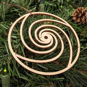 Fibonacci Holiday Ornaments Set of Seven Laser Cut Wood Wooden Golden Spiral Ratio Intricate Phi Math Nautilus Christmas Xmas Decoration image 8