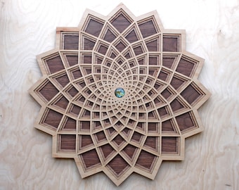 Fiore quadrato 4 strati 22 "Wood Wall Art - Legno Soggiorno Wall Decor Laser Cut Geometria Acero Betulla Rovere Noce Meditazione Cosciente